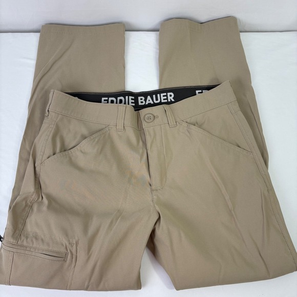 Eddie Bauer Rainier Tech Pant Mens 32x29 (34x28) Khaki Outdoor Cargo Zip PockeT - Picture 4 of 12